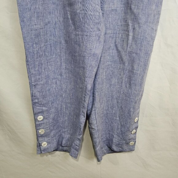 Chico's Womens Linen Pants Size 1 Light Blue Side Button Accents Elastic Waist - Picture 7 of 11